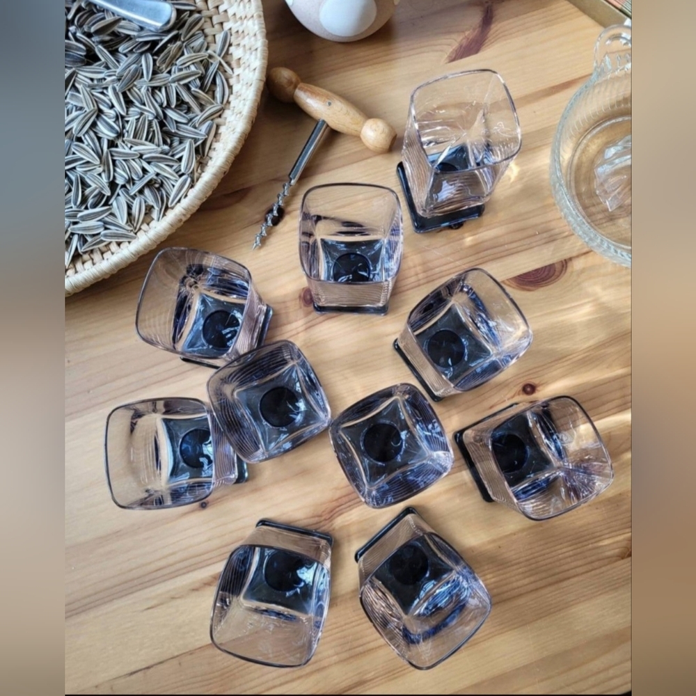 Blush pink & blue square footed cocktail glasses